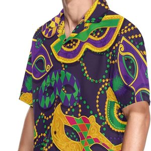 Fisyme Mardi Gras Mask Shenanigans New Orleans Men Hawaiian Shirt