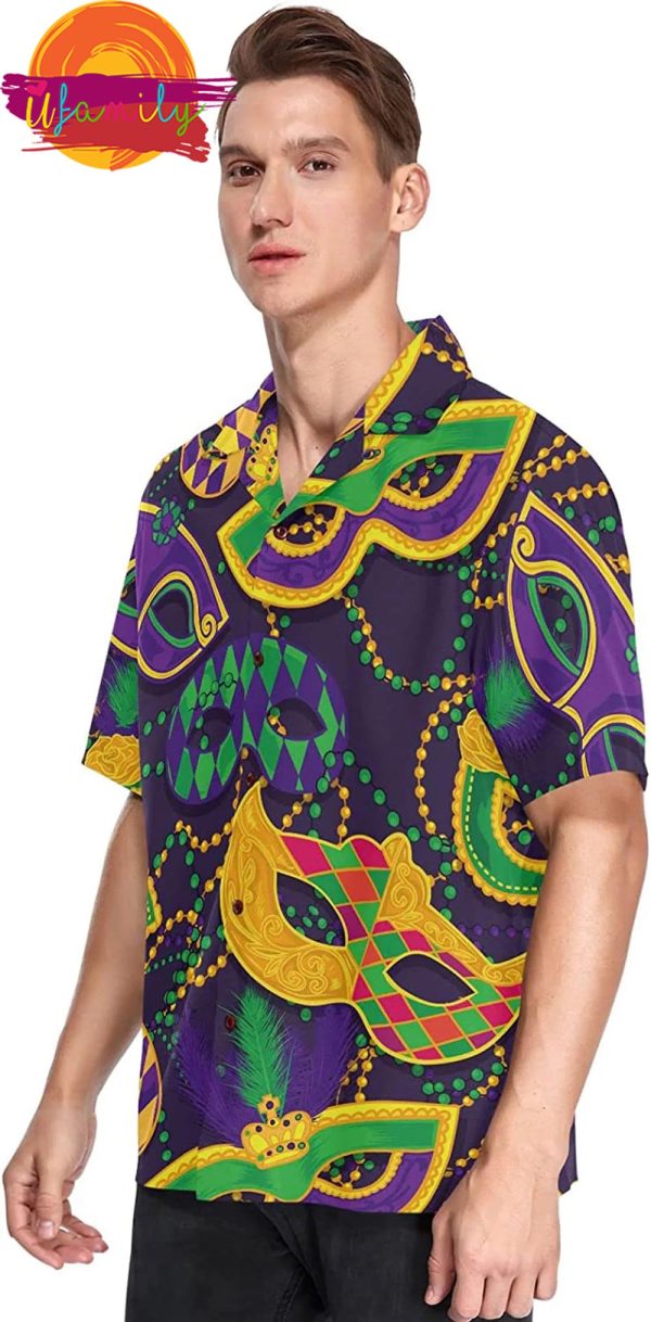 Fisyme Mardi Gras Mask Shenanigans New Orleans Men Hawaiian Shirt