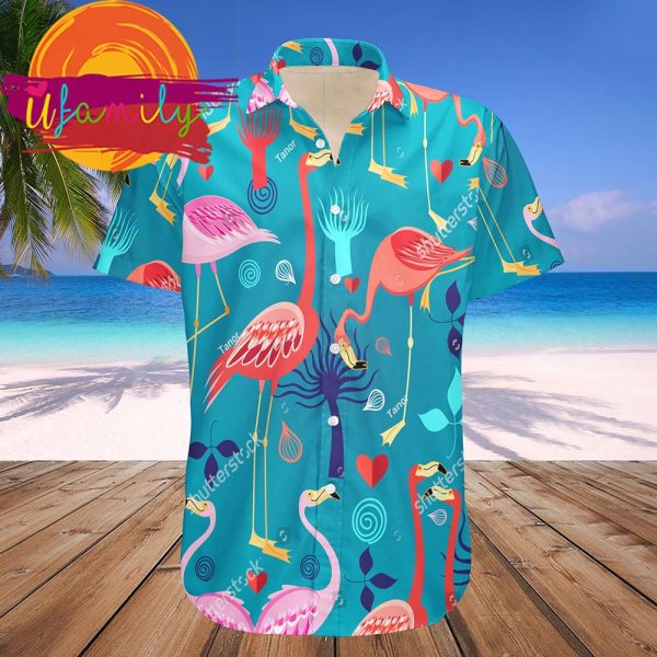 Flamingo Summer Beach Pet Honeymoon Couple Men Hawaiian Shirt