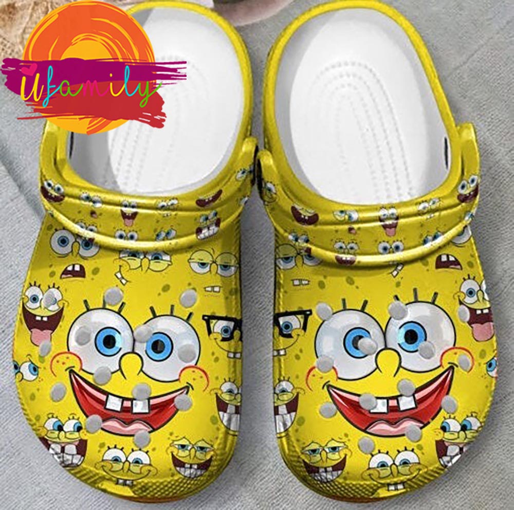 Funny Yellow Spongebob Face Cartoon Crocs Shoes