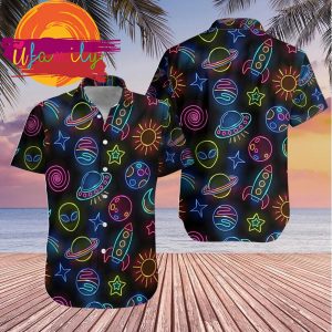 Glowing Space With Rainbow Star Planet Hawaiian Beach Shirts