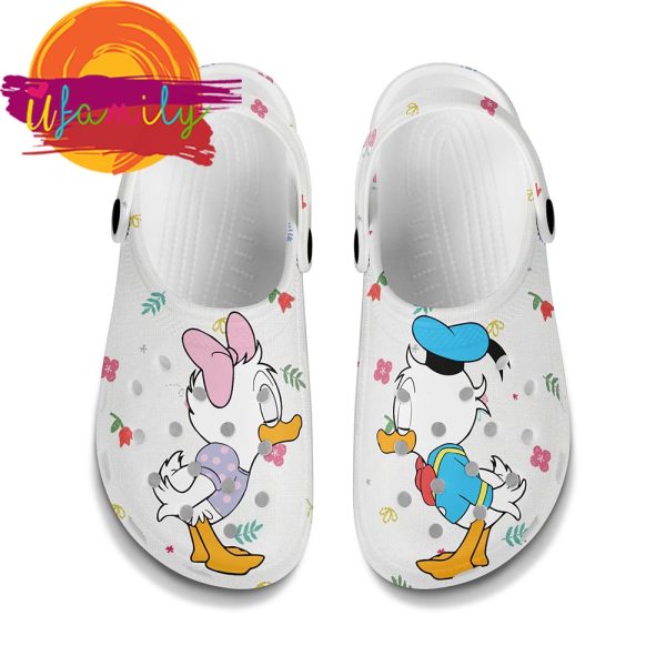 Little Donald Daisy Kissing White Pattern Disney Graphic Cartoon Crocs Shoes