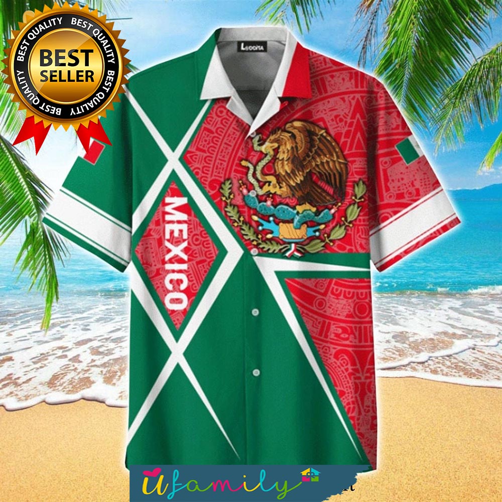 Mexico Coat Of Arms- Aztec Pattern New Version Hawaiian Shirts For Men