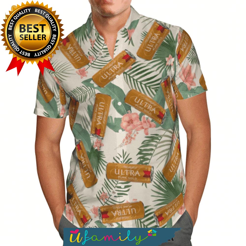 Michelob Ultra Pure Gold Tropical Leafs Hypebeast Fashion Hawaiian Shirts For Men