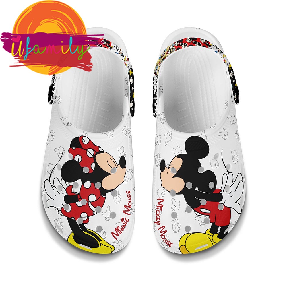 Mickey Minnie Kissing Full Print White Disney Graphic Cartoon Crocs Clogs