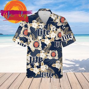 Miller Lite Beer Hawaiian Flowers Pattern Shirt 2 34 11zon