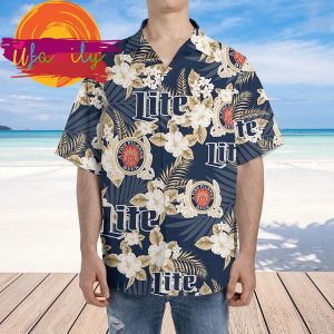 Miller Lite Beer Hawaiian Flowers Pattern Shirt 4 36 11zon