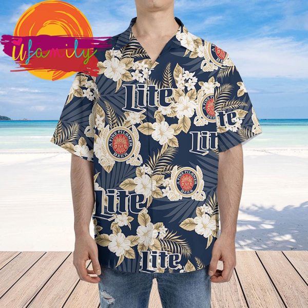 Miller Lite Beer Hawaiian Flowers Pattern Shirt