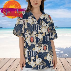Miller Lite Beer Hawaiian Flowers Pattern Shirt 6 38 11zon