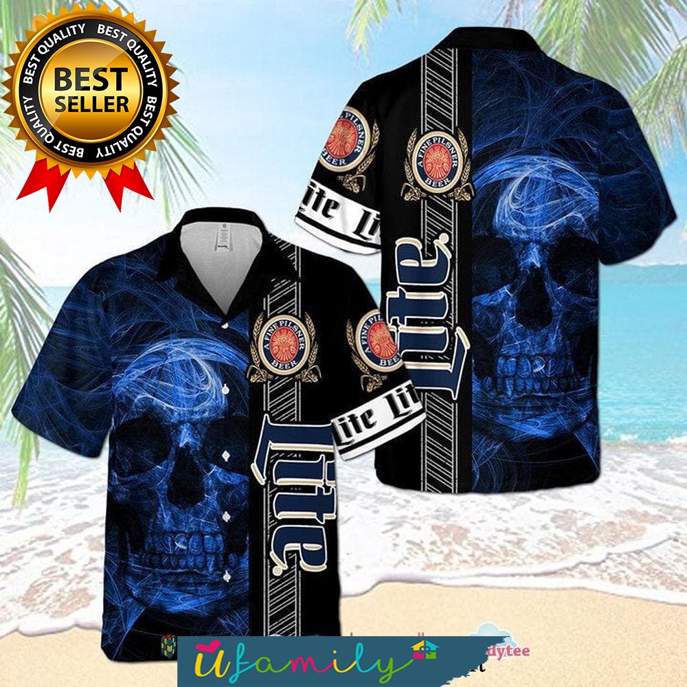 Miller Lite Beer Smoke Skull Cool Version Full Print Hawaii Shirts Men