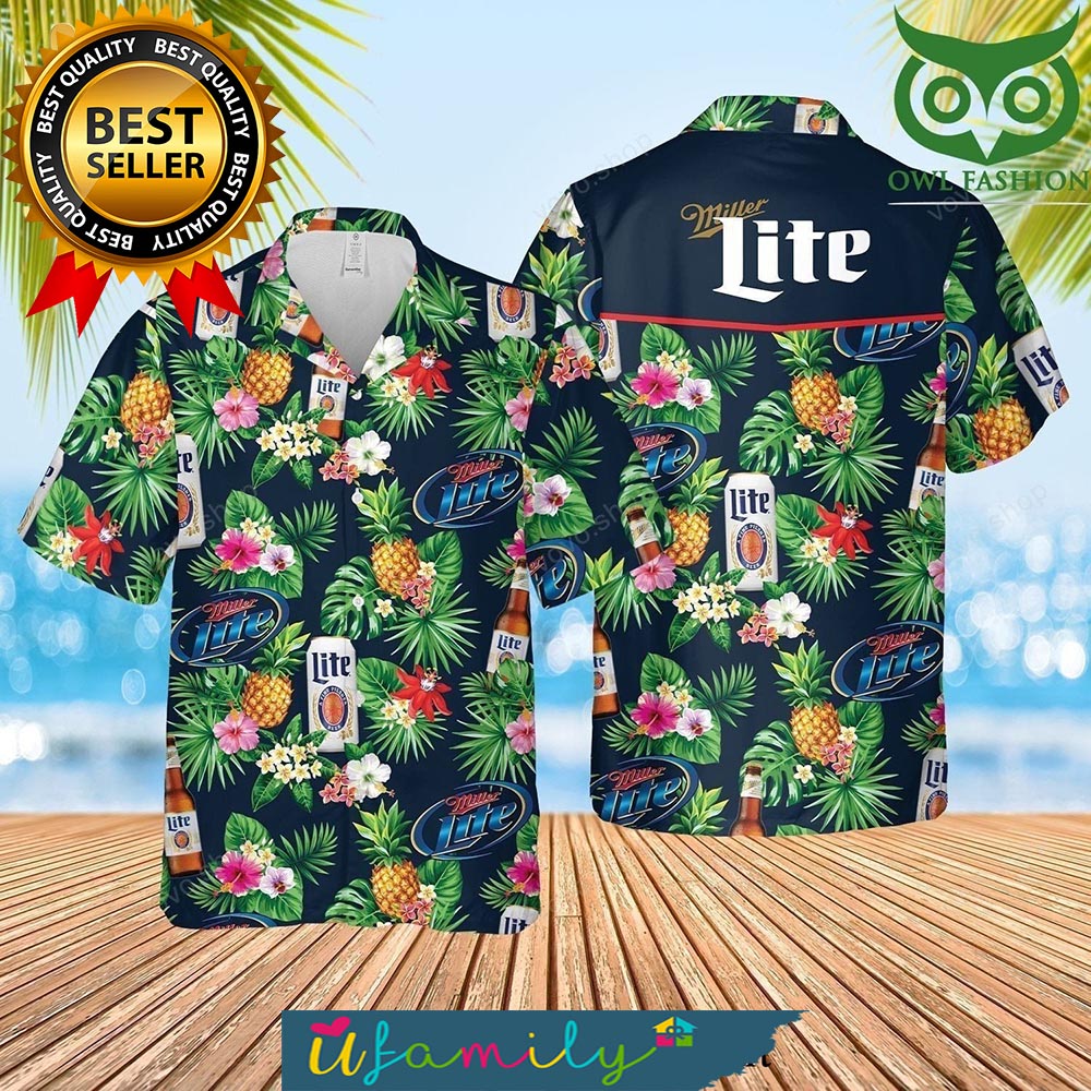 Miller Lite Beer Tropical Flower Best Combo Full Printing Hawaii Shirts Men