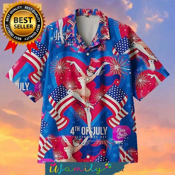 Miss Chatz American Flag Firework 4th of July Full Print Hawaii Shirts Men
