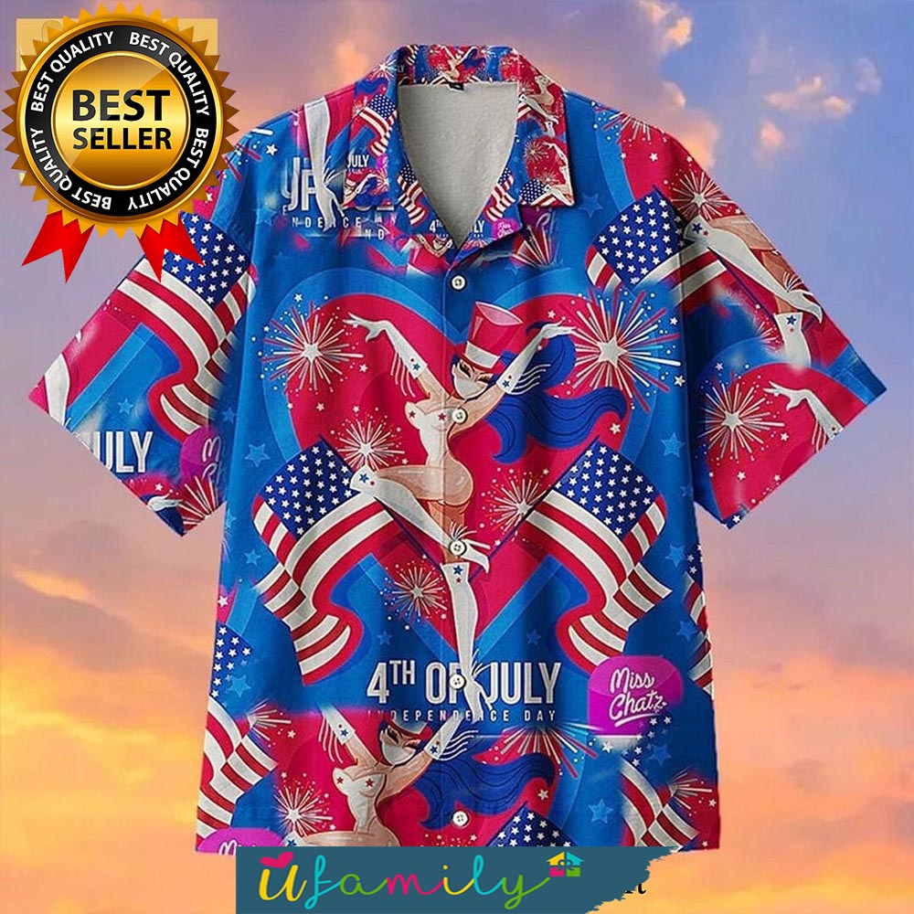 Miss Chatz American Flag Firework 4th of July Full Print Hawaii Shirts Men