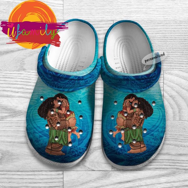 Moana And Maui Blue Sea Pattern Disney Graphic Cartoon Crocs Shoes