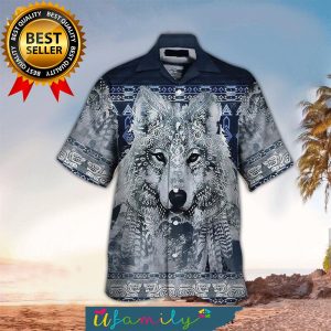Native Wolf Blue Hot Outfit All Over Print Hawaiian Shirt For Men