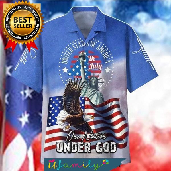 One Nation Under God American Flag Eagle And The Statue Of Liberty Best Outfit Hawaiian Shirt For Men