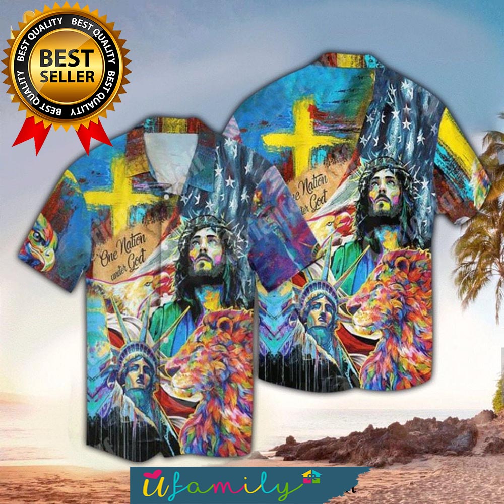 One Nation Under God Colorful Painting Best Outfit Hawaiian Shirt For Men
