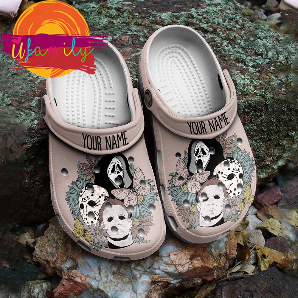 Personalized Horror Movies Floral Halloween Crocs Classic Clog Shoes