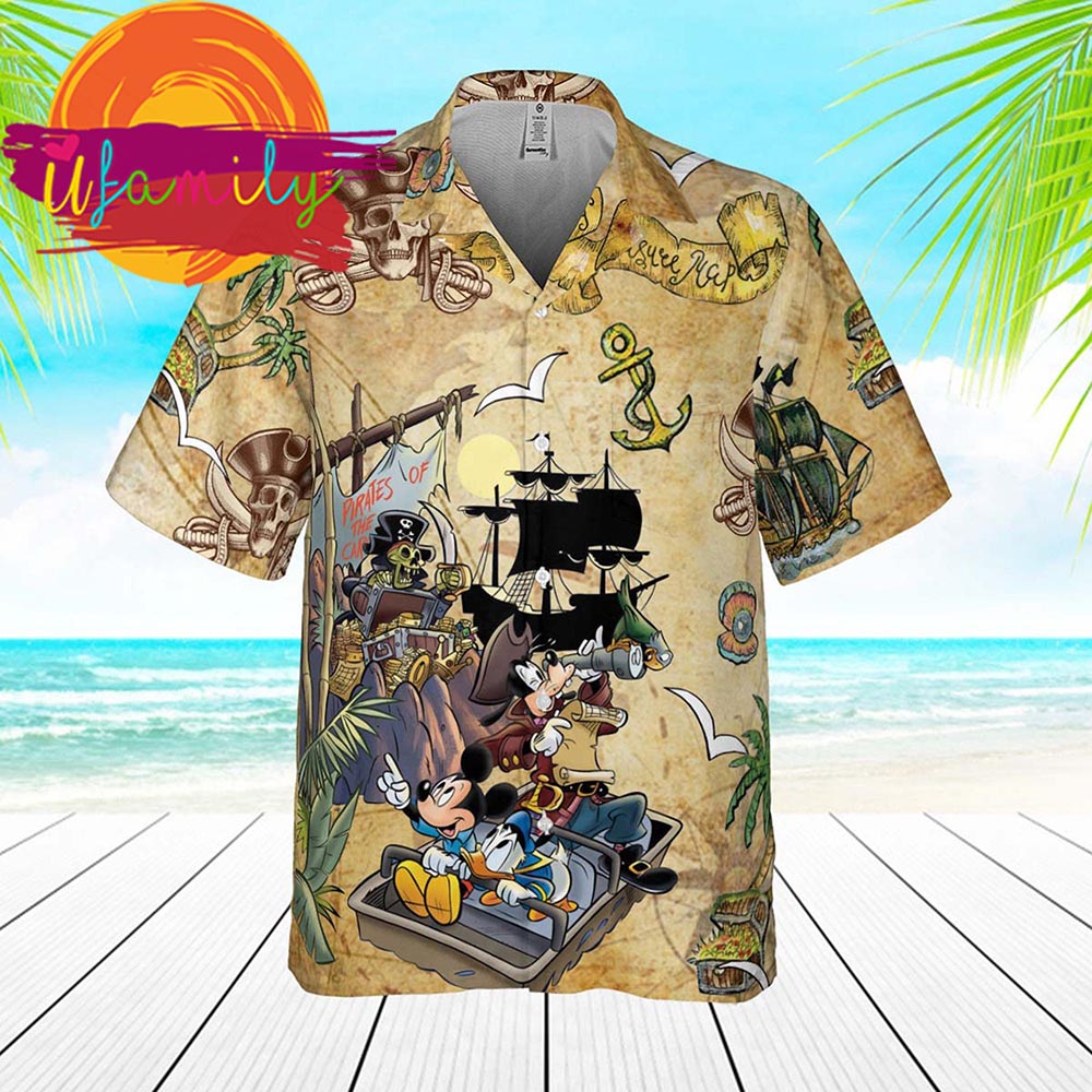 Retro Pirated Of The Caribbean Mickey And Friends Funny Hawaiian Shirt