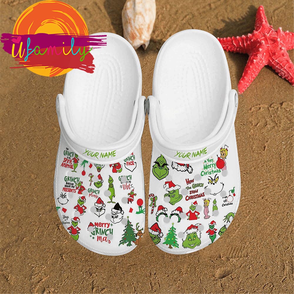The Grinch Grinchmas Face Pattern Christmas Custom Name Crocs Crocband Shoes