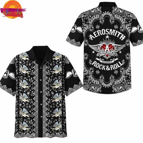 Aerosmith Authentic Rock And Roll Black Hawaiian Shirt