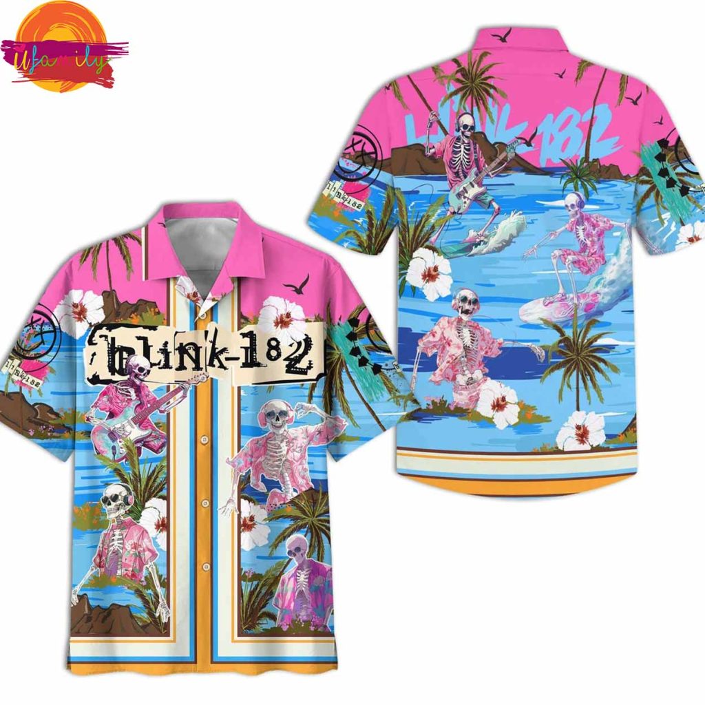 Blink 182 Skull Surfing Hawaiian Shirt Style