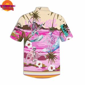 Blink 182 Skull Surfing Pink Hawaiian Shirt 2