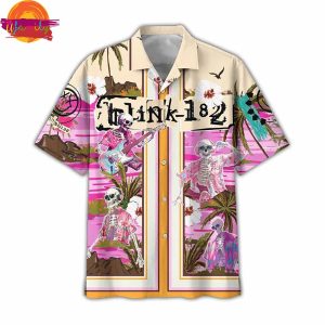 Blink 182 Skull Surfing Pink Hawaiian Shirt 3