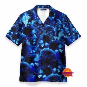 Blue Skull Hawaiian Shirt Men