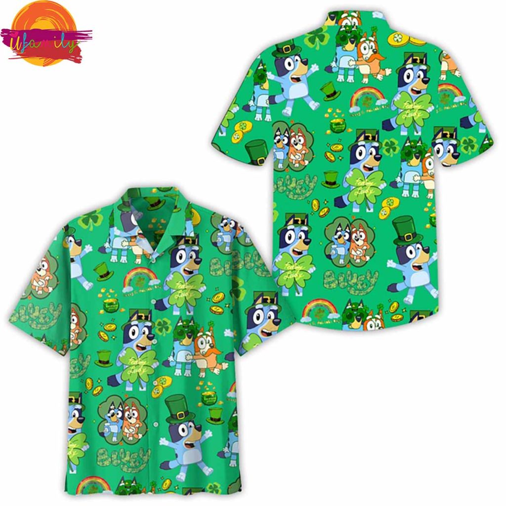 Bluey St Patrick's Day Green Hawaiian Shirt