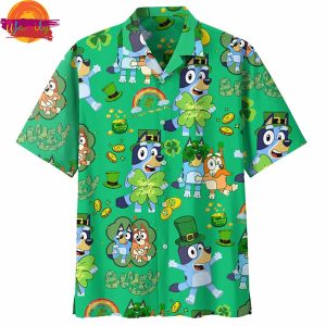 Bluey St Patricks Day Green Hawaiian Shirt 3
