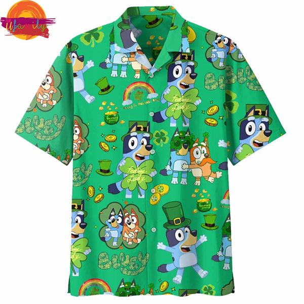 Bluey St Patrick’s Day Green Hawaiian Shirt