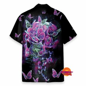 Color Splash Skull And Butterfly Purple Ao so mi Hawaiian Shirt 2