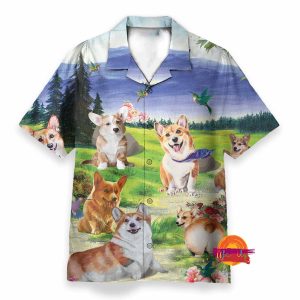 Corgi On The Valley Cute Dog Hawaiian Shirt 1