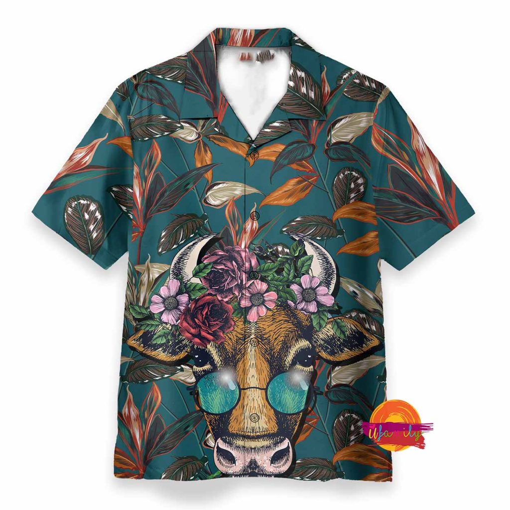 Cow Floral Tropical Funny Button Up Hawaiian Shirt