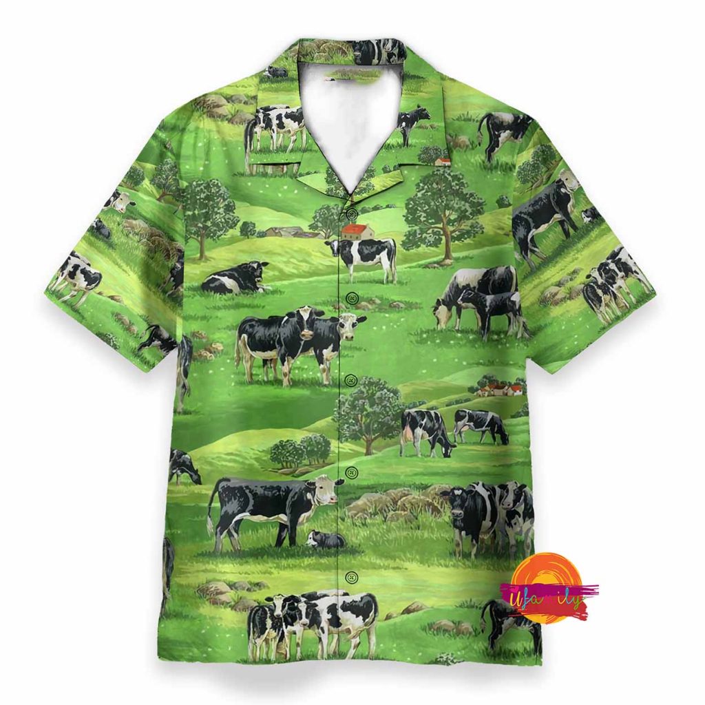 Dairy Cow On Grass Valley Hawaiian Shirt For Farmers
