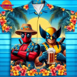Deadpool And Wolverine Drinks Beer Hawaiian Shirt