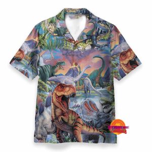 Dinosaur World Button Up Hawaiian Shirt 1