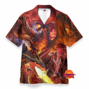 Flaming Dragon Button Up Animal Hawaiian Shirt 1