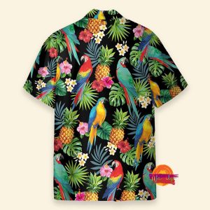 Parrots Pineapples Hibiscus Tropical Leaves Pattern Hawaiian Shirt 2