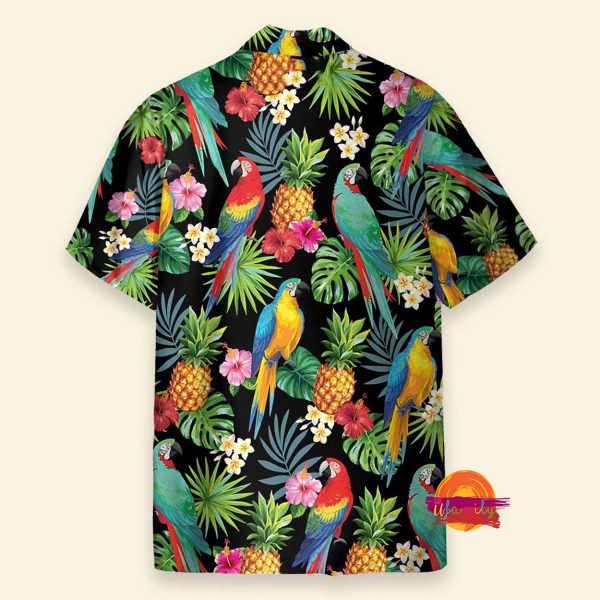 Parrots Pineapples Hibiscus Tropical Leaves Pattern Hawaiian Shirt