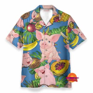 Pig Love Fruit Funny Button Up Hawaiian Shirt 1