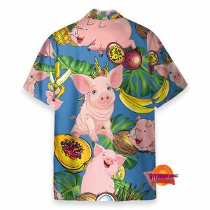 Pig Love Fruit Funny Button Up Hawaiian Shirt