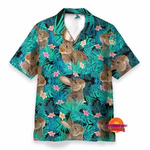 Rabbits In Tropical Flowers Hawaiian Shirt 1