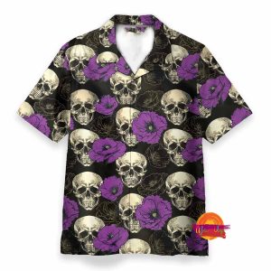 Skull And Purple Flower Tropical Hawaiian Shirt 2
