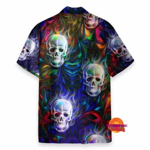 Skull Neon Strip Pattern Hawaiian Shirt 1