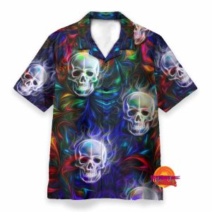 Skull Neon Strip Pattern Hawaiian Shirt 2