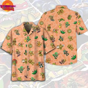 Ninja Turtles Pattern Orange Hawaiian Shirt