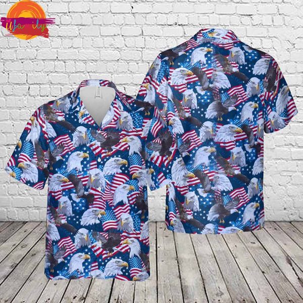 American Bald Eagle USA Flag Hawaiian Shirt Style
