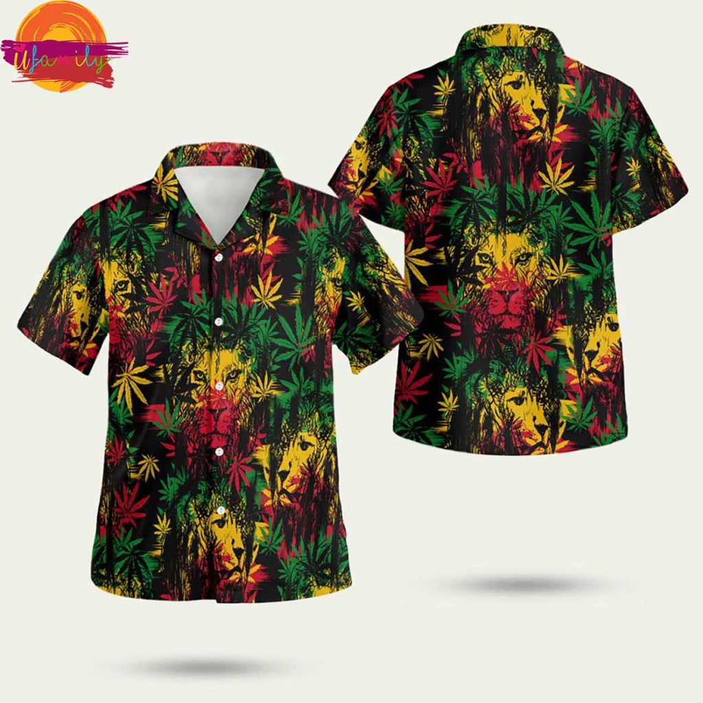 Jamaica Lion Colorful Weed Hawaiian Shirt Style